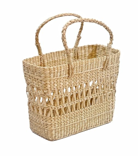 Handmade Kauna Grass Jali Shopping Bag (16×16×7 inch) | Durable Eco-Friendly Hand Bag | Manipur North East Craft by Bhartiye Crafts