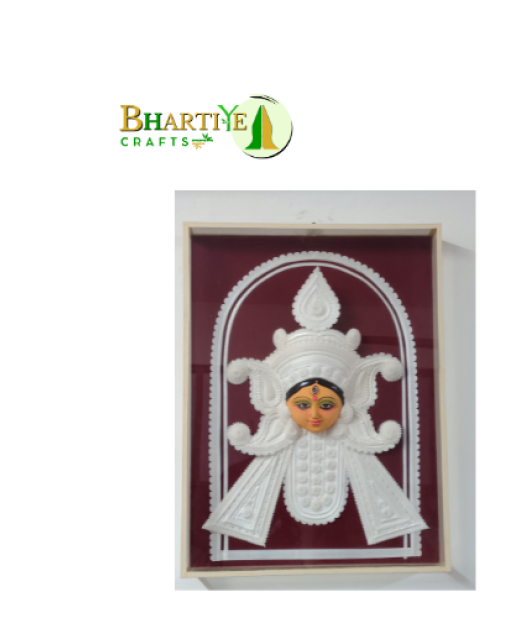 Ma Durga Face Shola Pith Floral Wall Art – Traditional Bengali Craft Frame (#SPP0046)