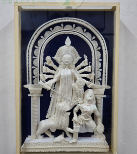 Handcrafted Sholapith Durga Mahishasur Mardini Wall Frame | Authentic Bengali Shola Art | Bhartiye Crafts