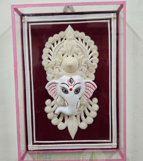 Handcrafted Sholapith Lord Ganesha Wall Frame | Authentic Bengali Shola Art | Bhartiye Crafts