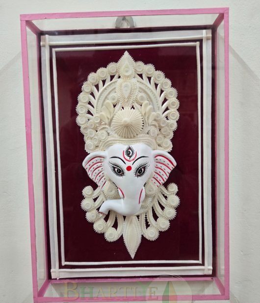 Handcrafted Sholapith Lord Ganesha Wall Frame | Authentic Bengali Shola Art | Bhartiye Crafts