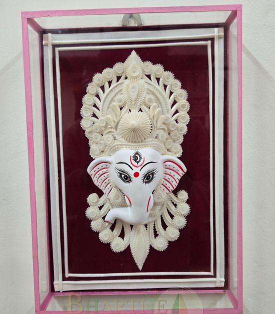Handcrafted Sholapith Lord Ganesha Wall Frame | Authentic Bengali Shola Art | Bhartiye Crafts