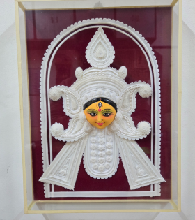 Ma Durga Face Shola Pith Floral Wall Art – Traditional Bengali Craft Frame (#SPP0046)