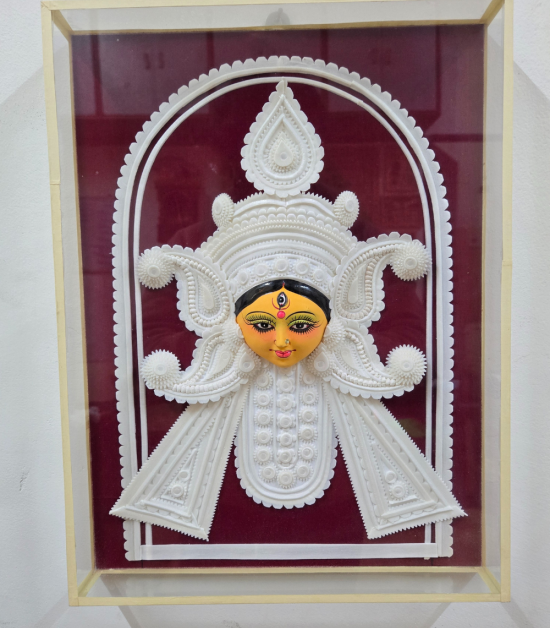 Ma Durga Face Shola Pith Floral Wall Art – Traditional Bengali Craft Frame (#SPP0046)