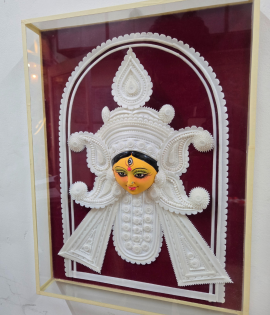 Ma Durga Face Shola Pith Floral Wall Art – Traditional Bengali Craft Frame (#SPP0046)