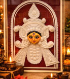 Ma Durga Face Shola Pith Floral Wall Art – Traditional Bengali Craft Frame (#SPP0046)