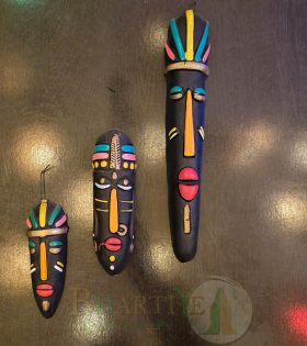 Terracotta Wall Hanging Multicolored Tribal Mask Combo (3 Pcs) | Handcrafted Jharkhand Tribal Art | Bhartiye Crafts