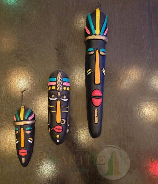 Terracotta Wall Hanging Multicolored Tribal Mask Combo (3 Pcs) | Handcrafted Jharkhand Tribal Art | Bhartiye Crafts