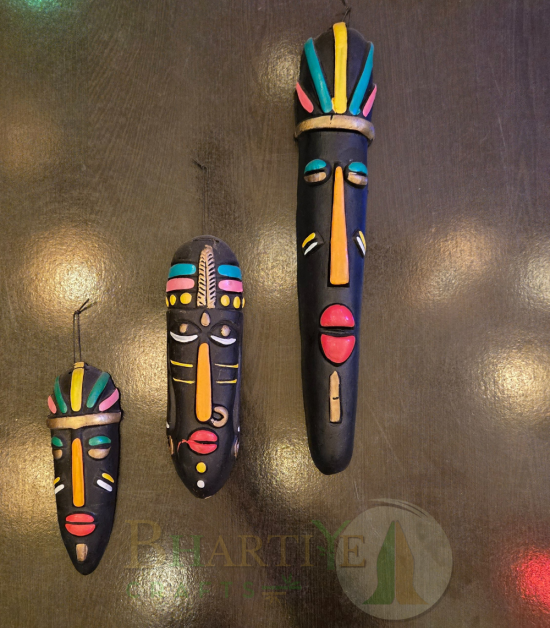 Terracotta Wall Hanging Multicolored Tribal Mask Combo (3 Pcs) | Handcrafted Jharkhand Tribal Art | Bhartiye Crafts