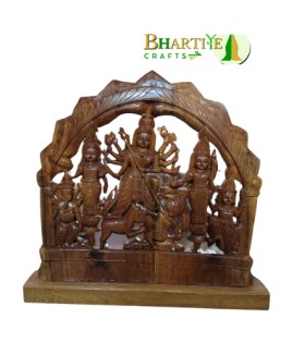Divine Durga Mahishasur Mardini – Handcrafted Wooden Art Showpiece (#BP0006)