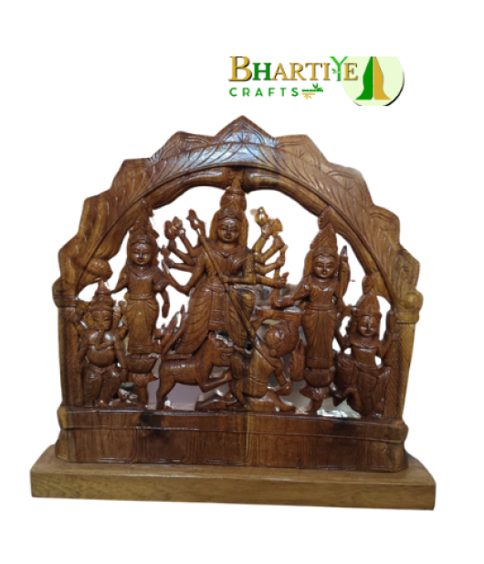 Divine Durga Mahishasur Mardini – Handcrafted Wooden Art Showpiece (#BP0006)
