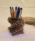 Eco-Friendly Bamboo Wooden Zig-Zag Style Pen Stand &amp; Desk Organizer (#BP0040-00)