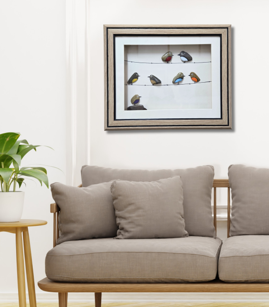 The Birds on a Branch – Nature Inspired Pebble Art Frame by Bhartiye Crafts (#PB0002)