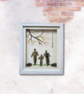 Family Pebble Art Frame – Handmade Natural Stone Family Decor by Bhartiye Crafts (#PB0004)