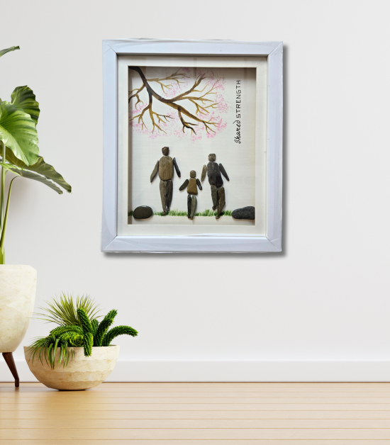 Family Pebble Art Frame – Handmade Natural Stone Family Decor by Bhartiye Crafts (#PB0004)
