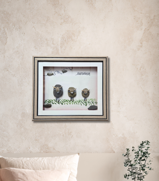 Survivors Pebble Art Frame – Valentine Gift for Him | Handmade Gift for Men - Strength & Resilience Stone Artwork