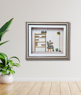 Men Sitting on Chair Pebble Art Frame – Artistic Stone Wall Decor (#PB0007)