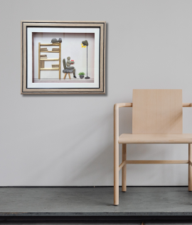 Men Sitting on Chair Pebble Art Frame – Artistic Stone Wall Decor (#PB0007)