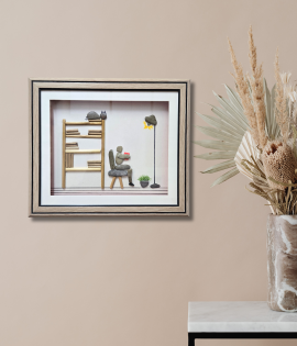 Men Sitting on Chair Pebble Art Frame – Artistic Stone Wall Decor (#PB0007)
