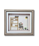 Men Sitting on Chair Pebble Art Frame – Artistic Stone Wall Decor (#PB0007)