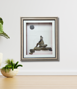 The Observer Pebble Art Frame – Thoughtful Stone Wall Artwork (#PB0008)