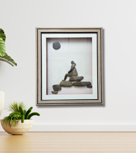 The Observer Pebble Art Frame – Thoughtful Stone Wall Artwork (#PB0008)