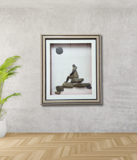 The Observer Pebble Art Frame – Thoughtful Stone Wall Artwork (#PB0008)