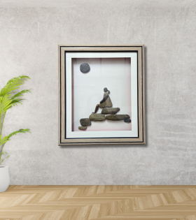 The Observer Pebble Art Frame – Thoughtful Stone Wall Artwork (#PB0008)