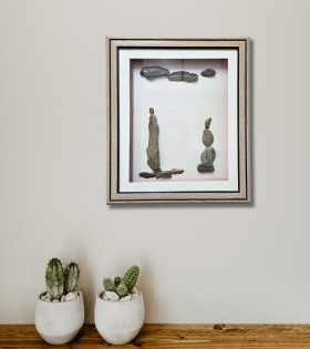 Between Earth and Sky Pebble Art Frame – Balanced Stone Artwork (#PB0009)