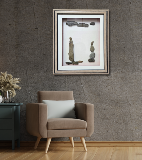 Between Earth and Sky Pebble Art Frame – Balanced Stone Artwork (#PB0009)