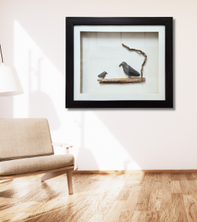 Two Black Birds Pebble Art Frame – Nature Inspired Stone Artwork (#PB0011)