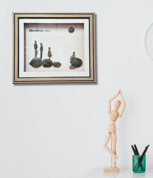 Vacation Vibes Pebble Art Frame – Relaxing Stone Wall Decor (#PB0013)