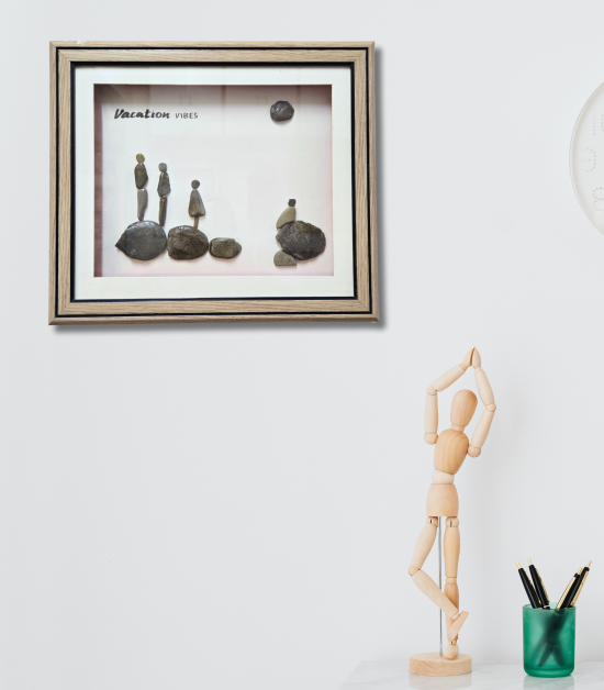 Vacation Vibes Pebble Art Frame – Relaxing Stone Wall Decor (#PB0013)