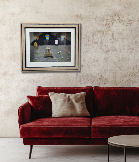 Adventure Awaits – Hot Air Balloon Pebble Art Frame (#PB0017)