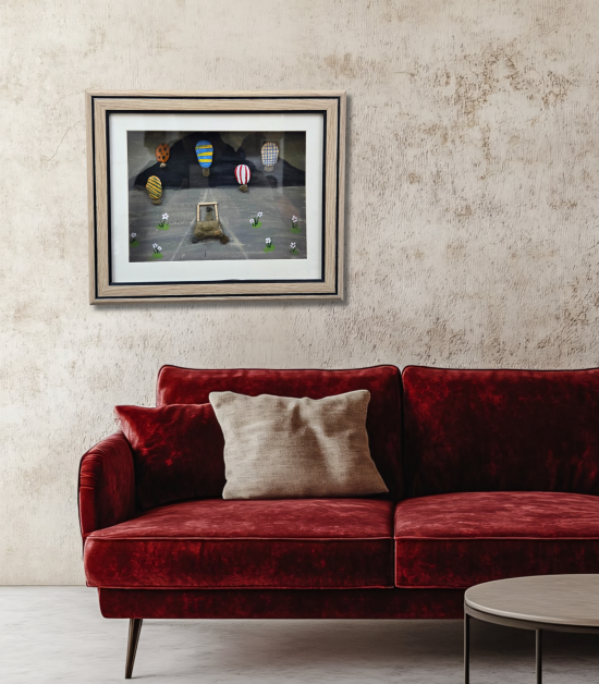 Adventure Awaits – Hot Air Balloon Pebble Art Frame (#PB0017)