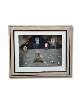 Adventure Awaits – Hot Air Balloon Pebble Art Frame (#PB0017)