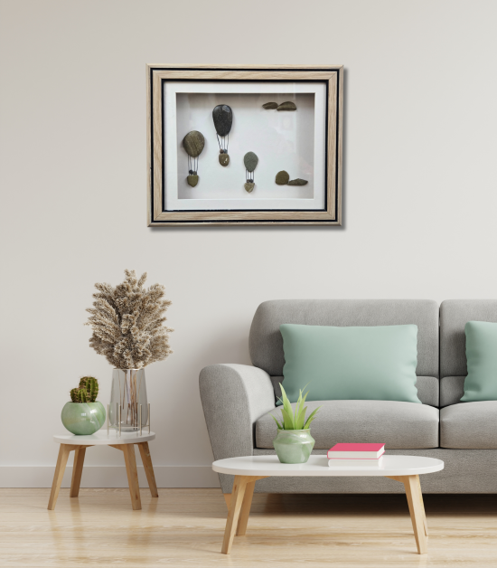 Rise Above – Minimal Balloon Pebble Art Frame (#PB0019)