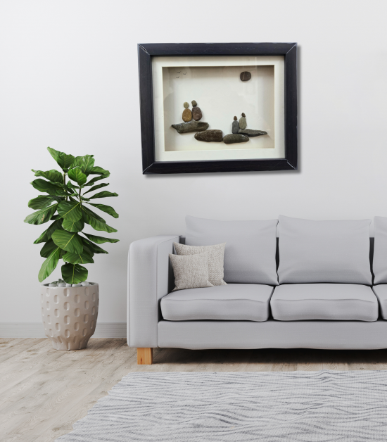 Under the Moonlight – Family Pebble Art Frame (#PB0023)