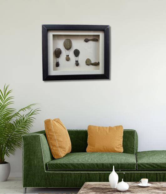 Dreamers in the Sky – Hot Air Balloon Pebble Art (#PB0027)