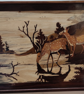 Mysore Rosewood Inlay Deer Wall Art – Handcrafted Nature Scene (#WP0026)