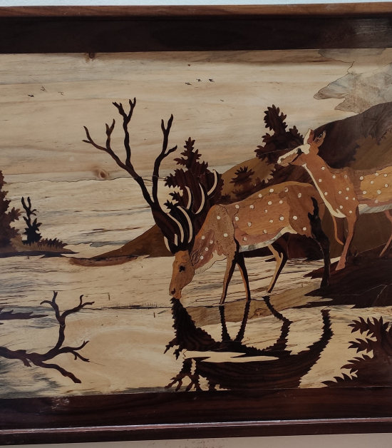 Mysore Rosewood Inlay Deer Wall Art – Handcrafted Nature Scene (#WP0026)