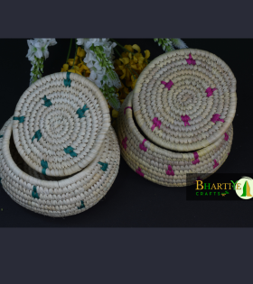 Handcrafted Sabai Grass Hand Weaved Matki Multi Storage Box Set Of 3