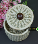 Handcrafted Round Woven Basket with Lid – Small Storage Container Set Of 2