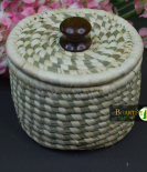 Handcrafted Round Woven Basket with Lid – Small Storage Container Set Of 2