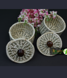 Handcrafted Round Woven Basket with Lid – Small Storage Container Set Of 2