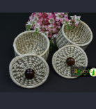 Handcrafted Round Woven Basket with Lid – Small Storage Container Set Of 2