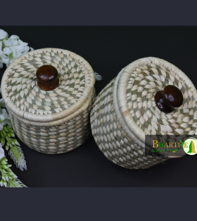Handcrafted Round Woven Basket with Lid – Small Storage Container Set Of 2