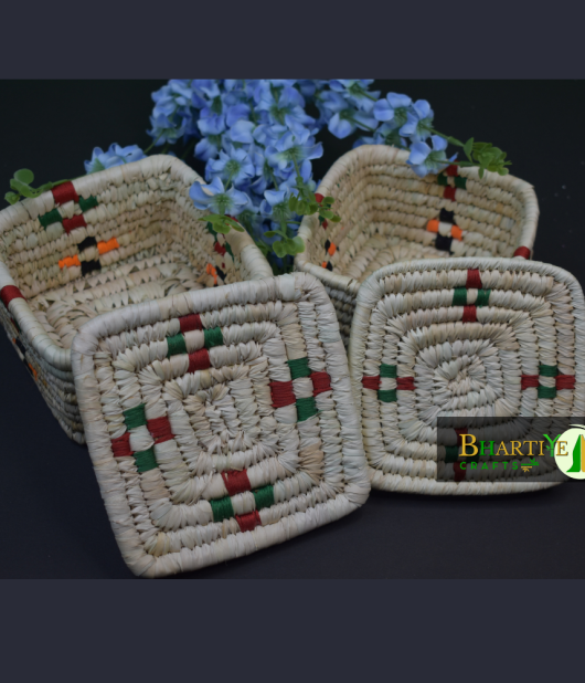 Handwoven Rectangular Sabai Grass Box with Lid – Natural and Decorative Storage Set Of 2