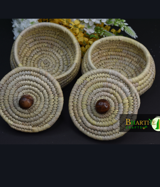 Eco-Friendly Sabai Grass Matki Knob Basket Set Of 2