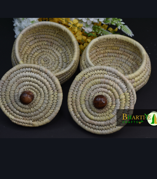 Eco-Friendly Sabai Grass Matki Knob Basket Set Of 2